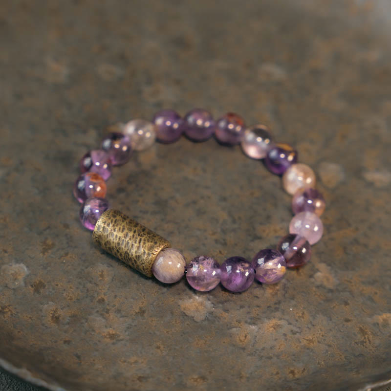 Buddha Stones White Crystal Red Hematoid Quartz Gold Rutilated Quartz Purple Phantom Protection Bracelet