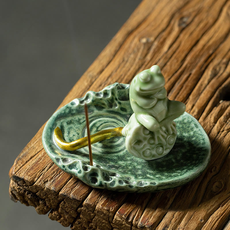 Buddha Stones Leaf Meditation Frog Pattern Healing Ceramic Incense Burner Decoration - image 12