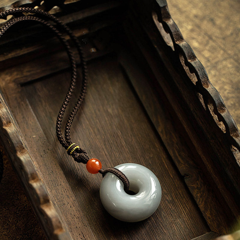 Natural Round Jade Gray Jade Peace Buckle Luck Necklace Pendant - image 23