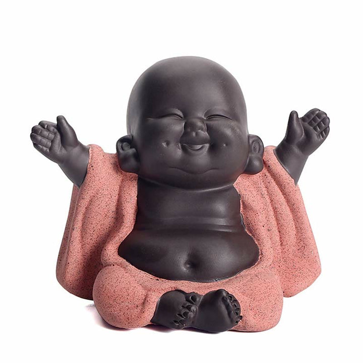 Buddha Stones Always Smiling Laughing Buddha Wealth Luck Purple Clay Maitreya Statue Decoration - image 8