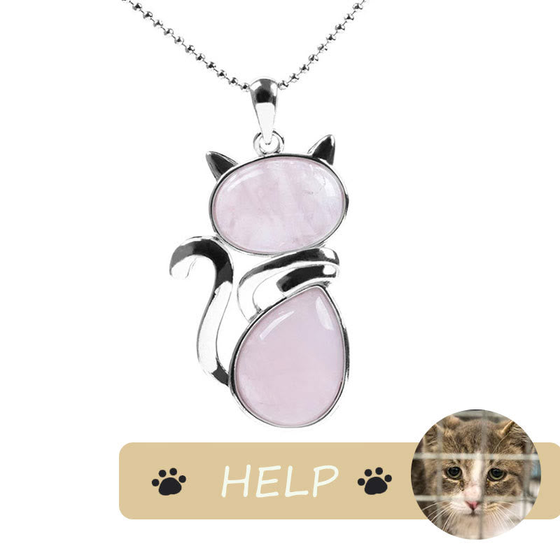 "Save A Cat" Cute Cat Pattern Natural Crystal Protection Cat-Loving Pendant Necklace - image 8