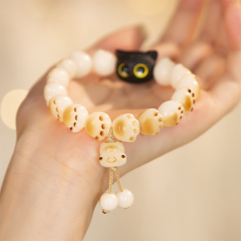 Buddha Stones Natural Bodhi Seed Red Sandalwood Lovely Paw Lucky Cat Peace Bracelet - Bodhi Seed&Tassel (Wrist Circumference 14-16cm) - image 10