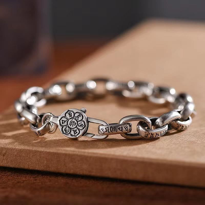 Buddha Stones Om Mani Padme Hum Double Dorje Copper Engraved Wisdom Bracelet - 22cm fit wrist circumference: 20-21cm - image 0