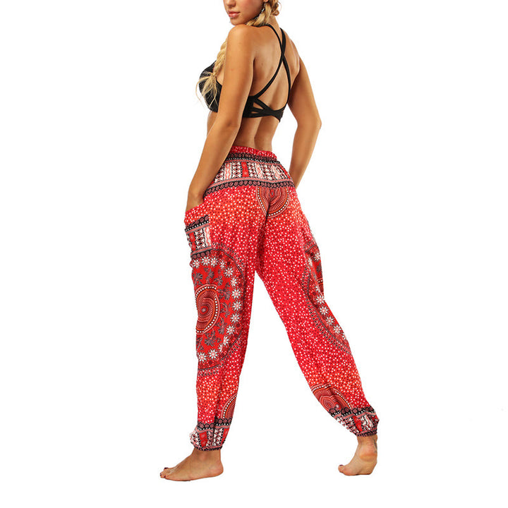 Buddha Stones Boho Loose Geometric Elephant Pattern Harem Trousers Women's Yoga Pants