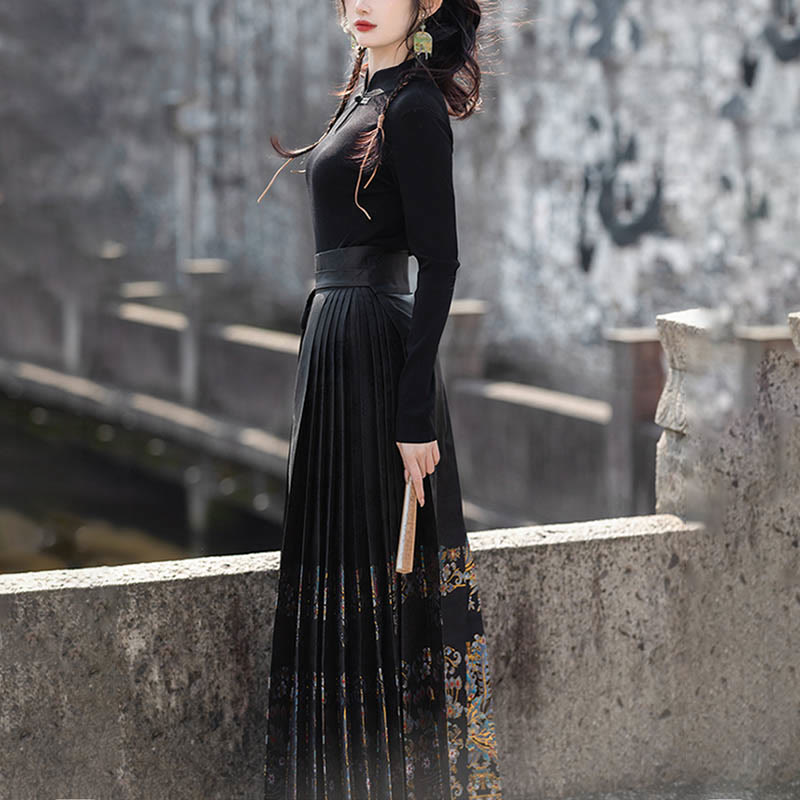 Buddha Stones Short Long Sleeve Shirt Top Chinese Hanfu Ming Dynasty Horse Face Skirt Mamianqun Skirt