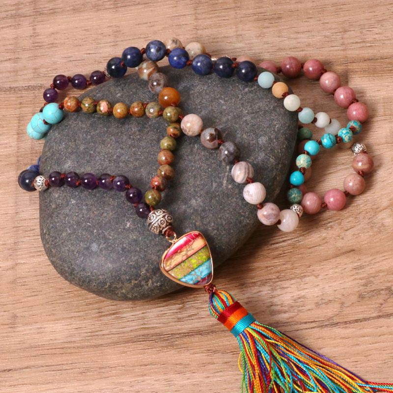 Buddha Stones Tibetan Turquoise Lazurite Lapis Lazuli Zebra Jasper Balance Necklace - image 2