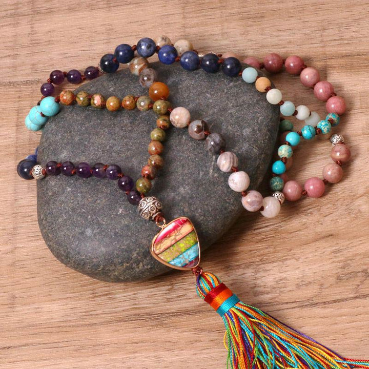 Buddha Stones Tibetan Turquoise Lazurite Lapis Lazuli Zebra Jasper Balance Necklace - image 2