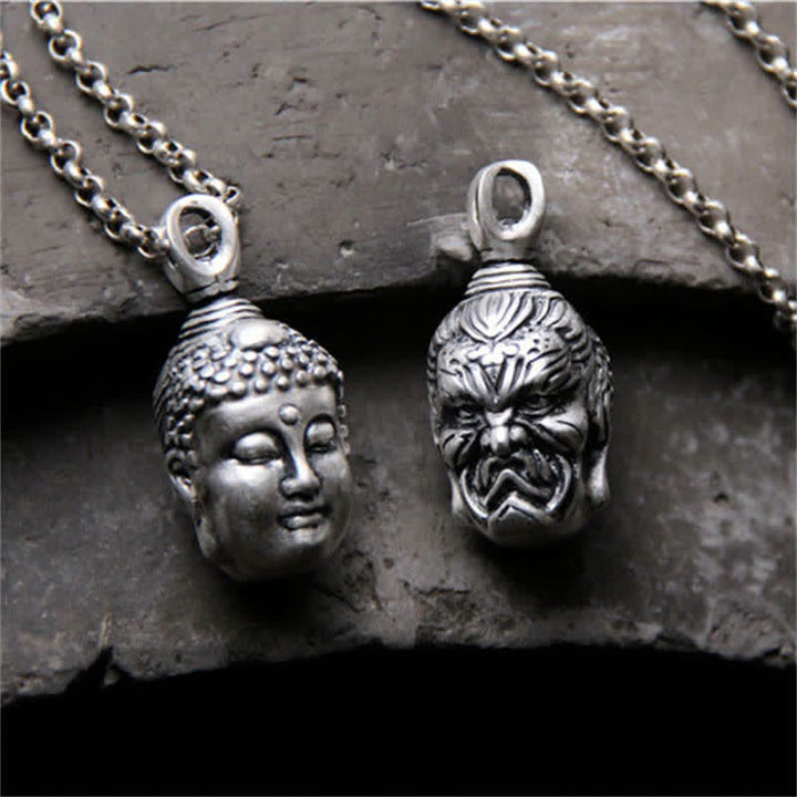 999 Sterling Silver Buddha Demon Serenity Necklace Pendant - image 1
