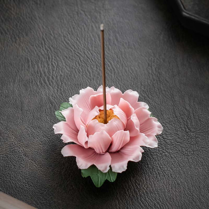 Tibetan Lotus Blessing Ceramic Stick Incense Burner Decoration - image 0