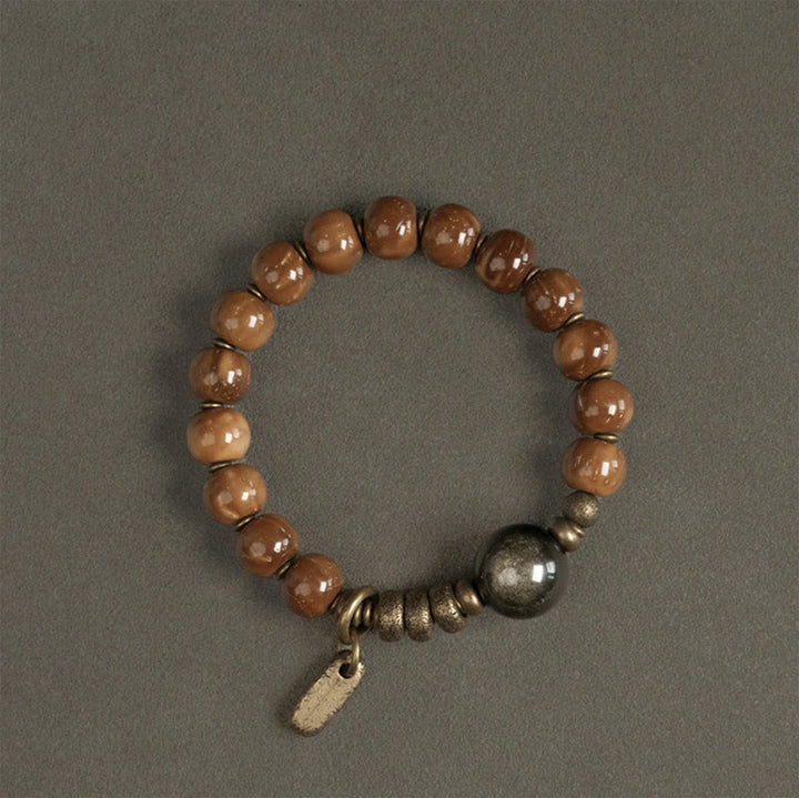 Buddha Stones Kuka Seed Tiger Eye Gold Sheen Obsidian Brass Copper Wealth Luck Bracelet - image 9