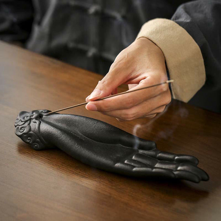 Buddha Hand Ceramic Auspicious Clouds Blessing Incense Burner - image 2