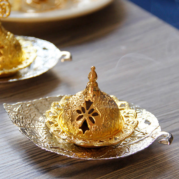 Tibetan Gold Mini Leaf Coaster Meditation Incense Burner - image 15
