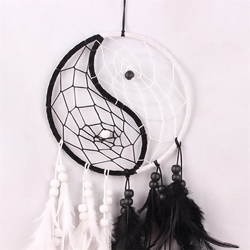 Yin Yang  Dream Catcher Circular Net with Feathers Balance Decoration - image 4