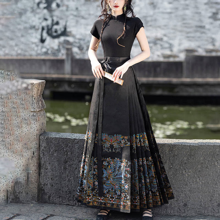 Buddha Stones Short Long Sleeve Shirt Top Chinese Hanfu Ming Dynasty Horse Face Skirt Mamianqun Skirt