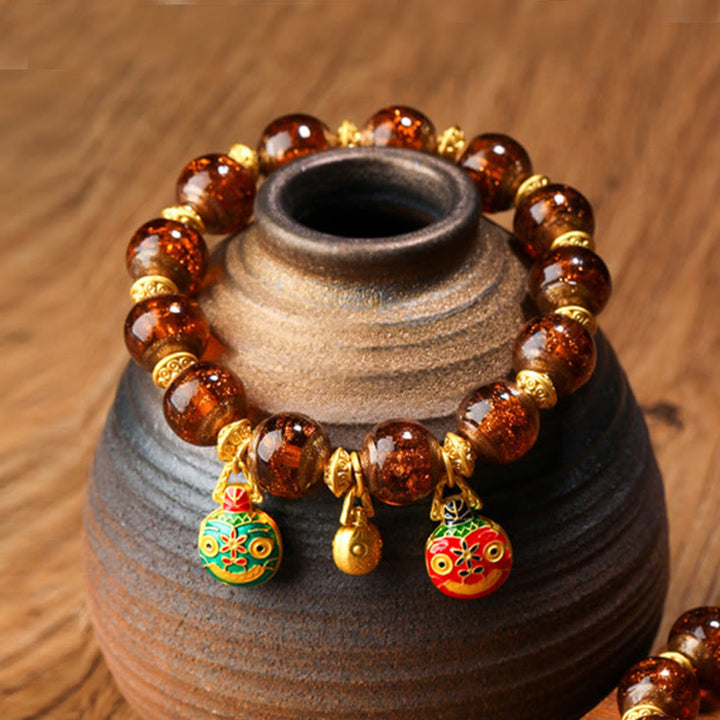 Buddha Stones Gold Swallowing Beast Family Charm Liuli Glass Bead Fortune Bracelet - Brown - Gold Swallowing Beast Family - 12mm - image 17