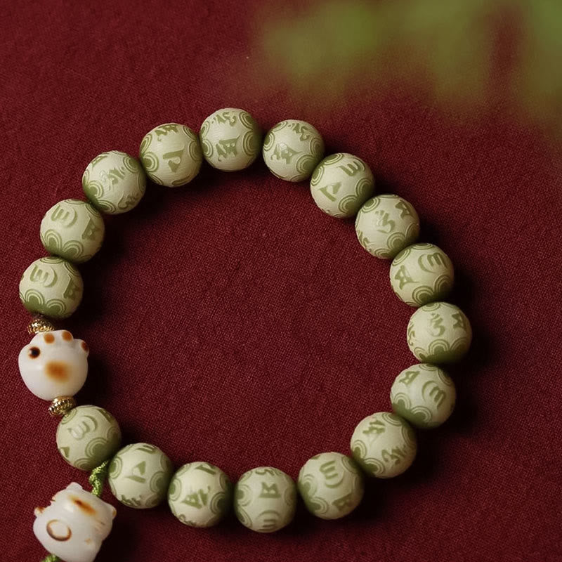 Buddha Stones Green Bodhi Seed Cat Paw Om Mani Padme Hum Engraved Wisdom Bracelet - image 9