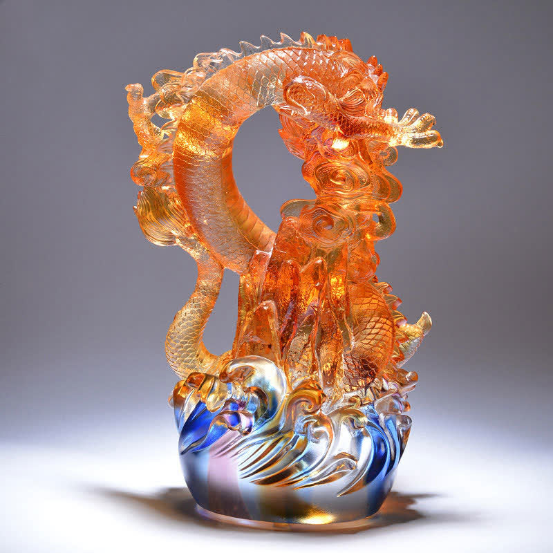 Buddha Stones Feng Shui Dragon Handmade Liuli Crystal Art Piece Success Home Office Decoration - image 3
