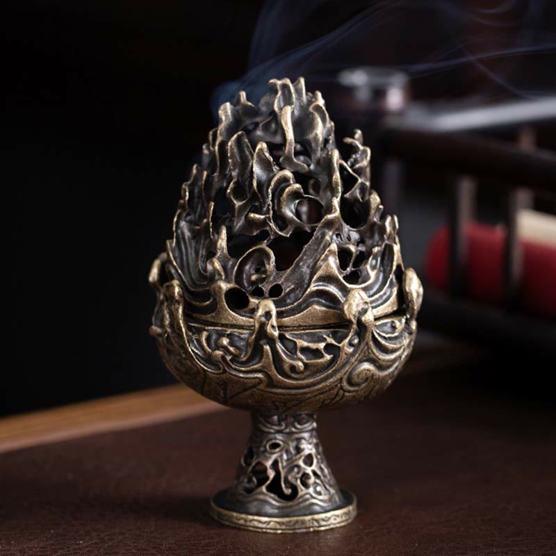 Tibetan Mini Mountain Pattern Meditation Copper Alloy Incense Burner - Bronze 6.6*10.5cm - image 10