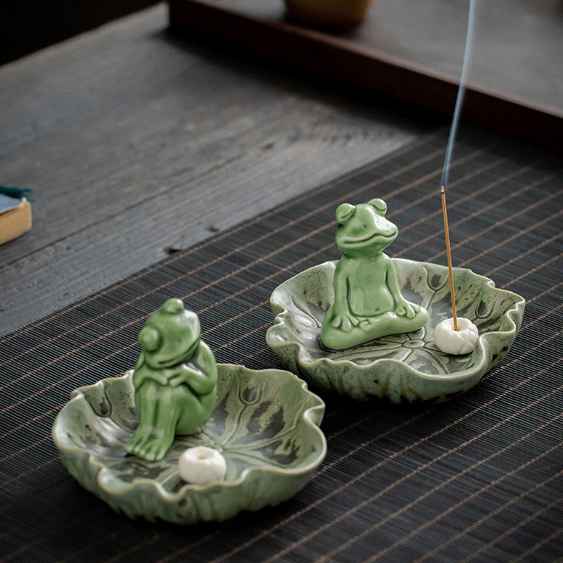 Buddha Stones Leaf Meditation Frog Pattern Healing Ceramic Incense Burner Decoration - image 28