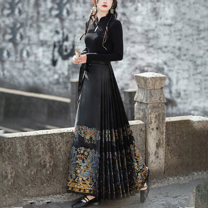 Buddha Stones Short Long Sleeve Shirt Top Chinese Hanfu Ming Dynasty Horse Face Skirt Mamianqun Skirt