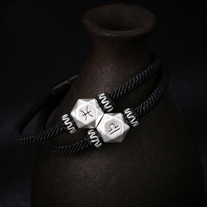 Buddha Stones 999 Sterling Silver 12 Constellations of the Zodiac Protection Handmade String Bracelet - image 0