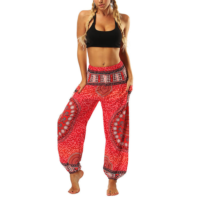 Buddha Stones Boho Loose Geometric Elephant Pattern Harem Trousers Women's Yoga Pants