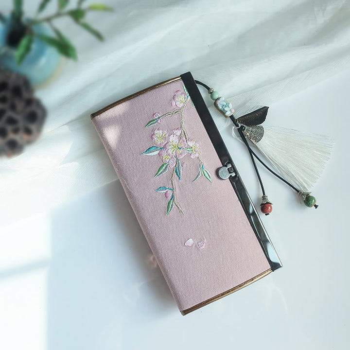 Flower Plum Peach Blossom Bamboo Double-sided Embroidery Large Capacity Cash Holder Wallet Shopping Purse - Pink Peach - image 18