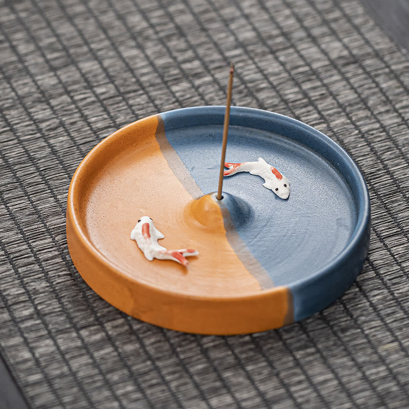 Buddha Stones Koi Fish Pattern Spiritual Healing Ceramic Incense Stick Burner Decoration - image 2