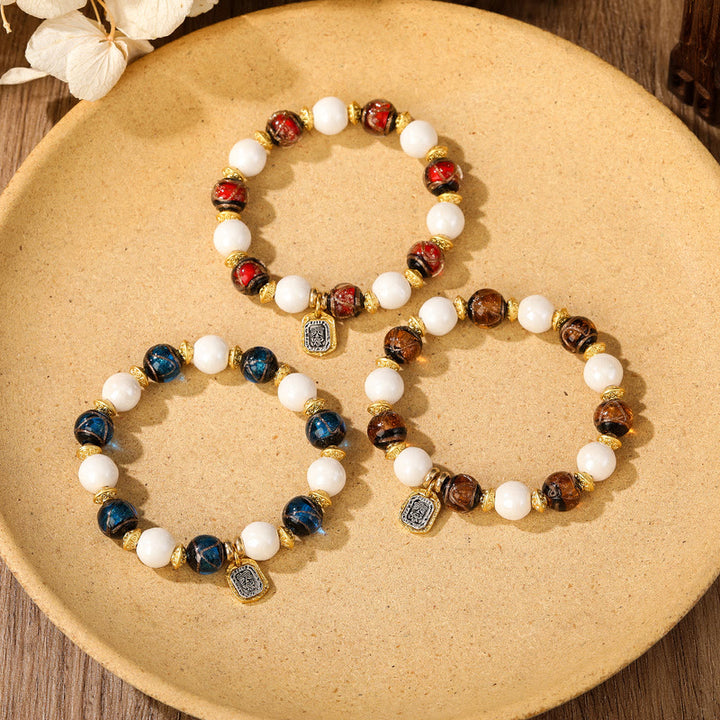 Buddha Stones Tibetan Zakiram Goddess of Wealth Charm Liuli Glass Incense Ash Porcelain Bead Protection Bracelet - image 18