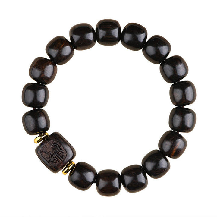 Buddha Stones Tibetan Ebony Wood Barrel Beads Lucky And Treasure Balance Bracelet