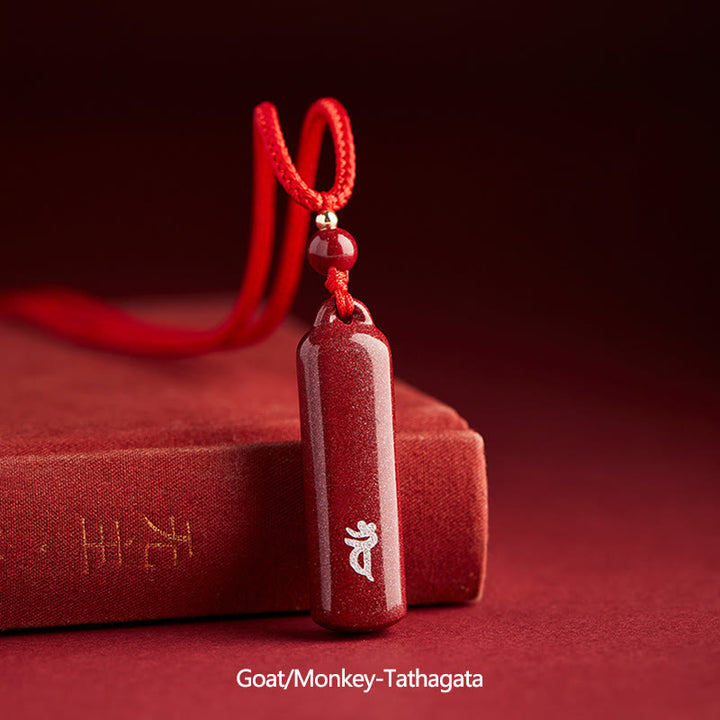 Chinese Zodiac Natal Buddha Cinnabar Amulet Protection String Necklace Pendant - Red - Goat/Monkey-Tathagata - image 26