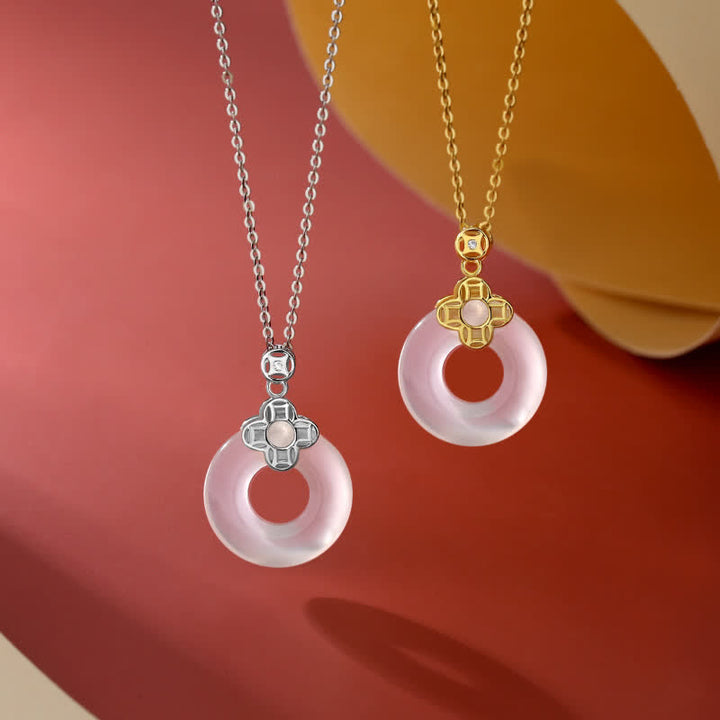 925 Sterling Silver Chalcedony Coin Peace Buckle Positive Necklace Pendant - image 1