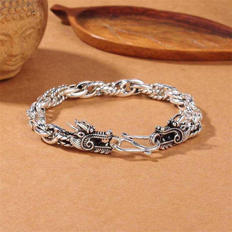 Buddha Stones 925 Sterling Silver Dragon Luck Protection Bracelet - 20cm - image 1