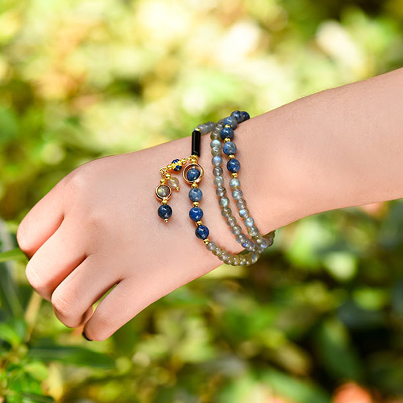 Buddha Stones Moonstone Lazurite Lapis Lazuli Calm Healing Positive Bracelet - image 8