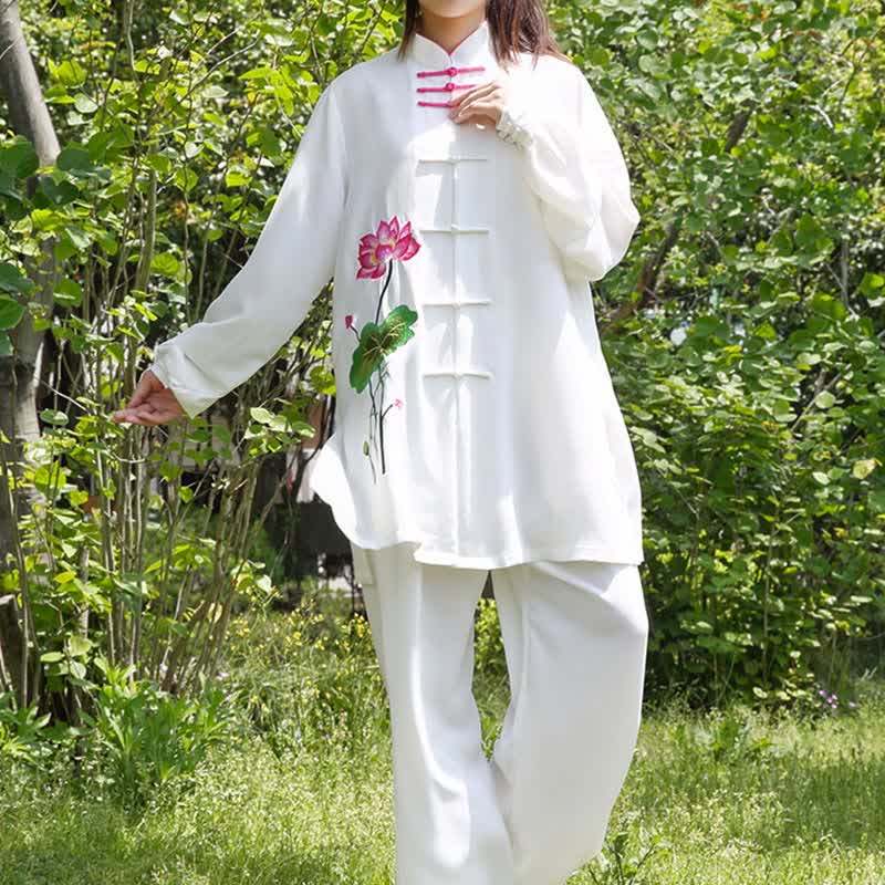 Lotus Flower Leaf Pattern Tai Chi Meditation Prayer Spiritual Zen Practice Clothing Women's Set