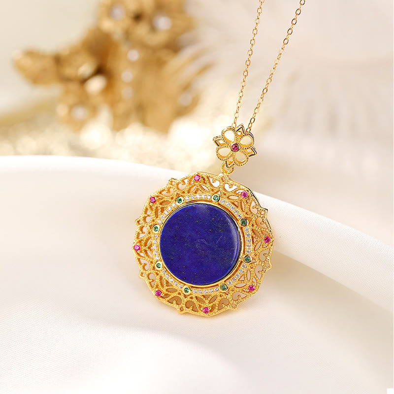 Buddha Stones 925 Sterling Silver Plated Gold Lazurite Lapis Lazuli Positive Necklace Pendant - 925 Sterling Silver&Lazurite - image 0
