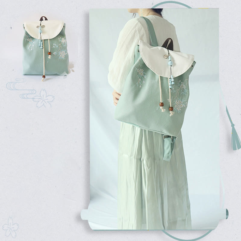 Buddha Stones Handmade Embroidered Large Capacity Canvas Backpack - image 9