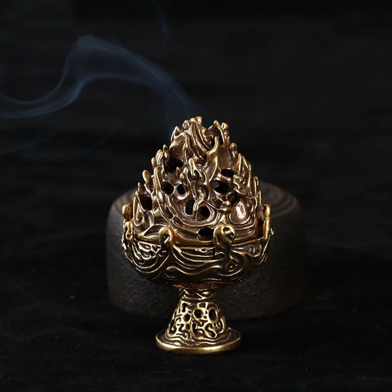 Tibetan Mini Mountain Pattern Meditation Copper Alloy Incense Burner - image 7
