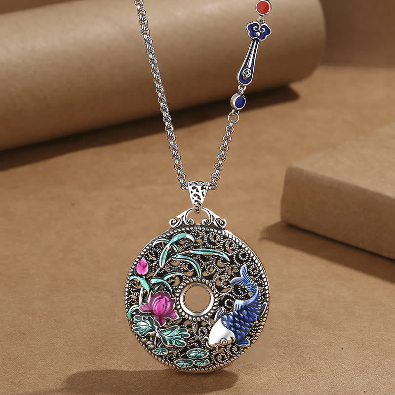 Buddha Stones Koi Fish Lotus Peace Buckle Fu Character Wealth Luck Necklace Pendant - Lotus Koi Fish&Ruyi Handle Chain - image 7
