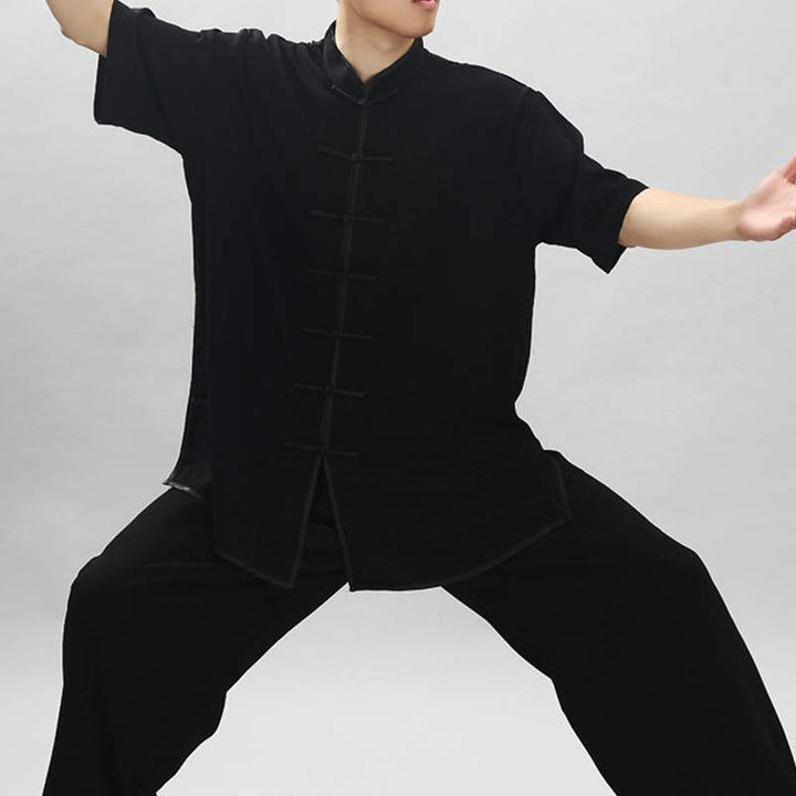 Buddha Stones Meditation Zen Prayer Spiritual Tai Chi Qigong Practice Unisex Embroidery Clothing Set - Short Sleeve Black - US14，UK/AU18，EU46 (3XL) - image 27