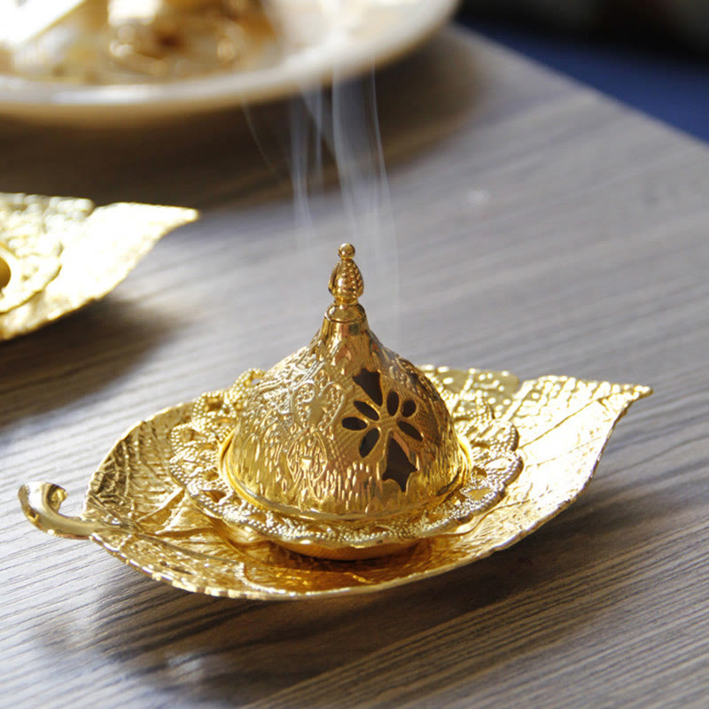 Tibetan Gold Mini Leaf Coaster Meditation Incense Burner - image 7