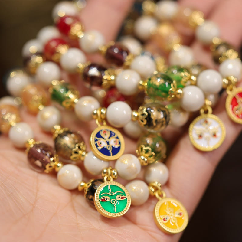 Buddha Stones Tibetan Five God Of Wealth Fortune Liuli Glass Bead Incense Ash Porcelain Bead Charm Bracelet - image 4