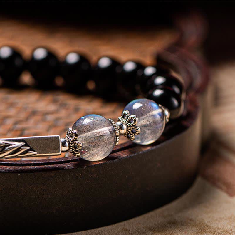 925 Sterling Silver Obsidian Moonstone Strength Couple Bracelet - image 15