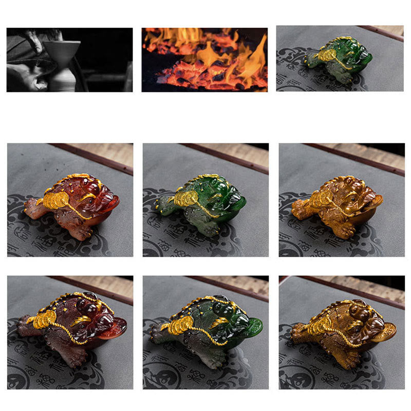 Buddha Stones Color Changing FengShui Wealth Lucky Frog Copper Coin Tea Pet Resin Figurine Decoration - image 23