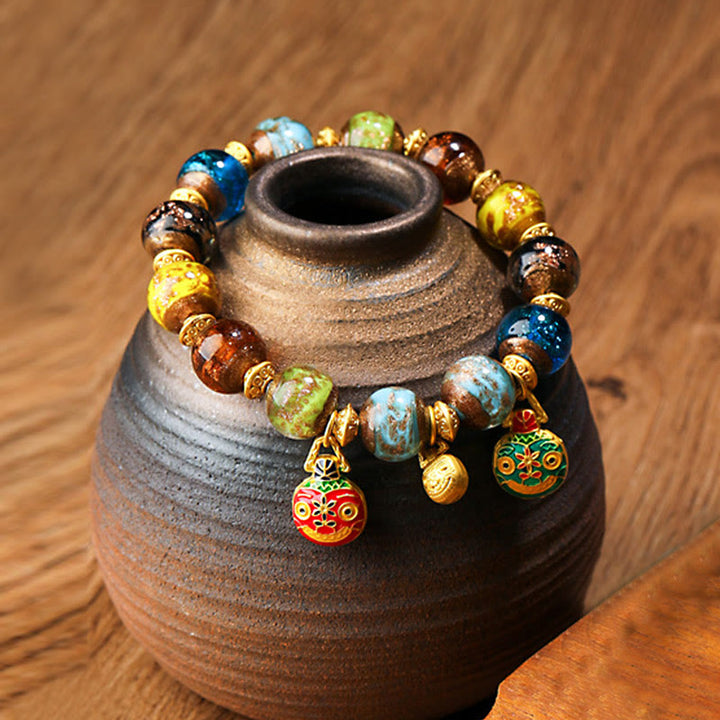 Buddha Stones Gold Swallowing Beast Family Charm Liuli Glass Bead Fortune Bracelet - Multicolored(Random Color) - Gold Swallowing Beast Family - 12mm - image 20