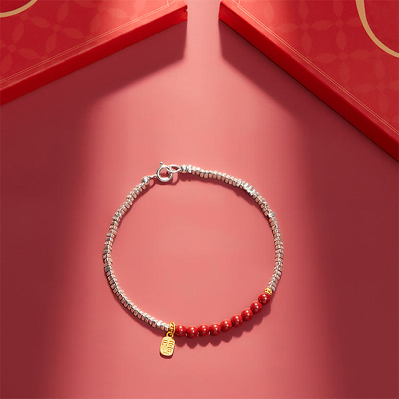 Buddha Stones 925 Sterling Silver Cinnabar Fu Character Blessing Bracelet - image 7