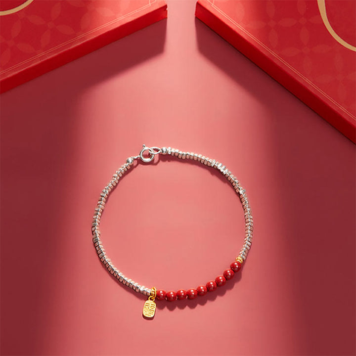 Buddha Stones 925 Sterling Silver Cinnabar Fu Character Blessing Bracelet - image 7
