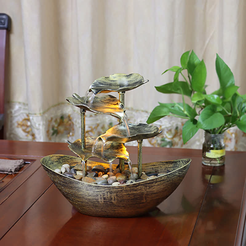 Buddha Stones Lotus Leaf Shaped Waterfall Fountain Tabletop Ornaments With LED Light Home Office Desktop Decoration - image 6