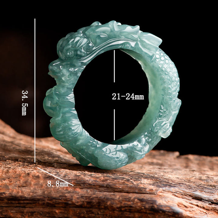 Buddha Stones Natural Jade Dragon Success Ring