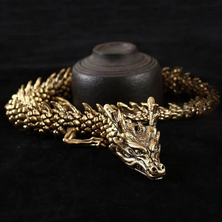 Brass Copper Dragon Wealth Luck Protection Statue Figurine Home Decoration - image 2